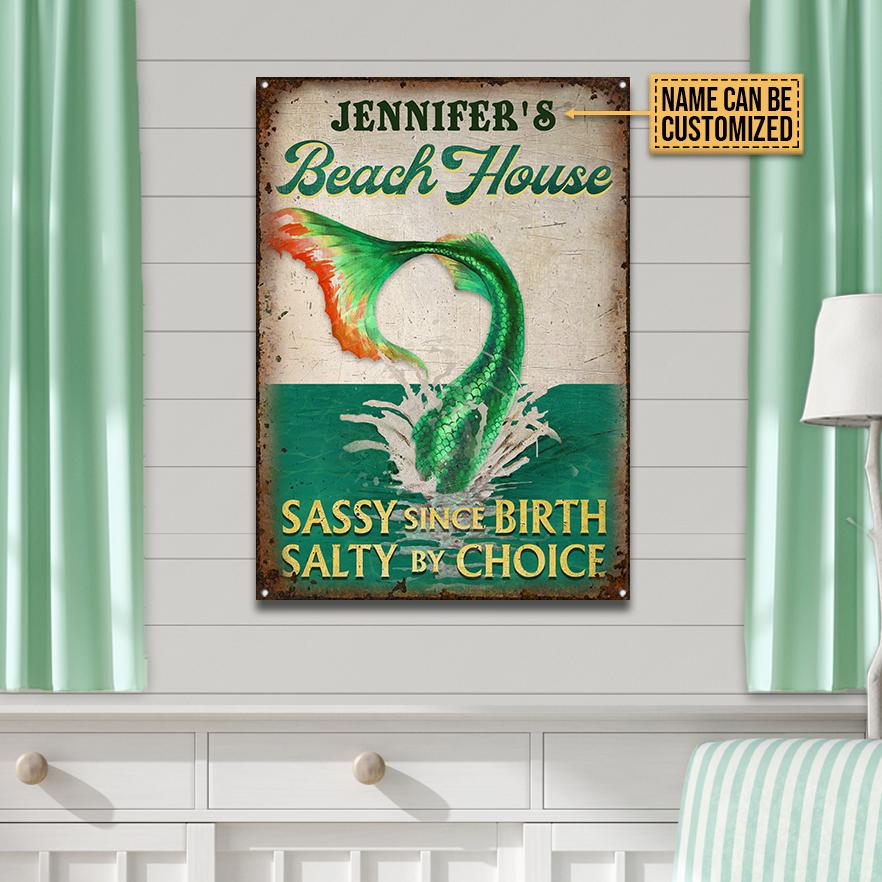 Personalized Mermaid Salty By Choice Customized Classic Metal Signs