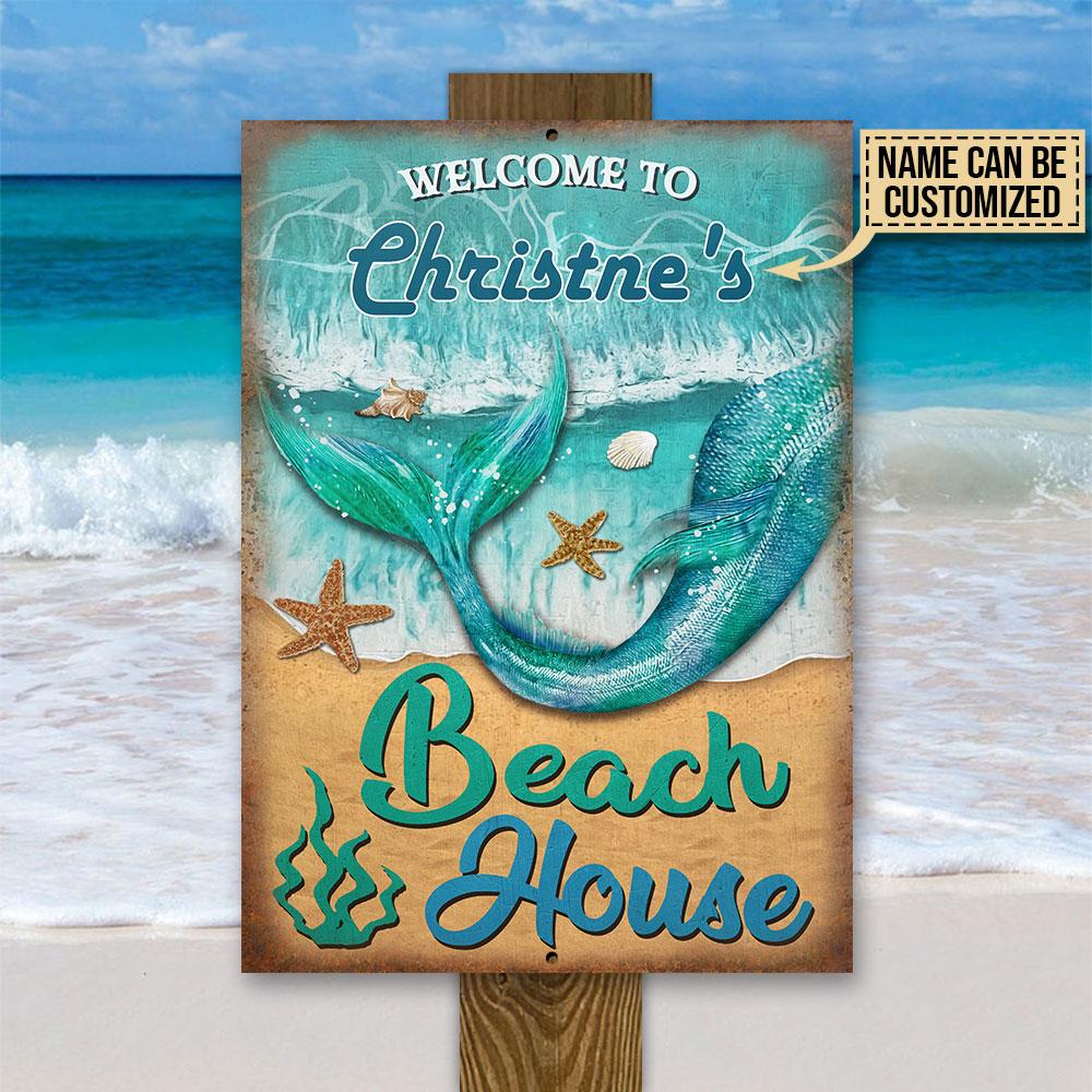 Personalized Mermaid Welcome To Beach House Customized Classic Metal Signs