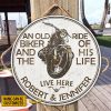 Personalized Motor Biker Couple Live Here Customized Wood Circle Sign