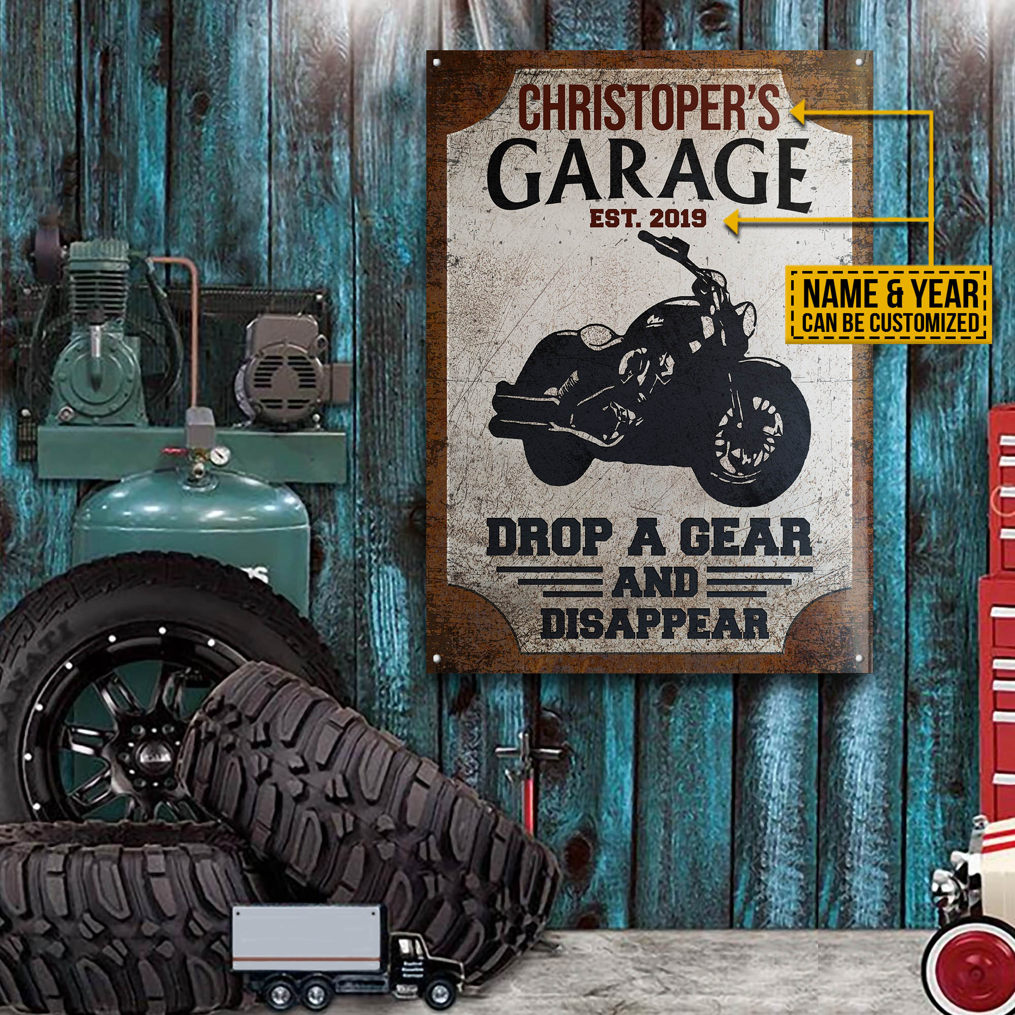 Personalized Motorcycling Garage Drop A Gear Customized Classic Metal Signs