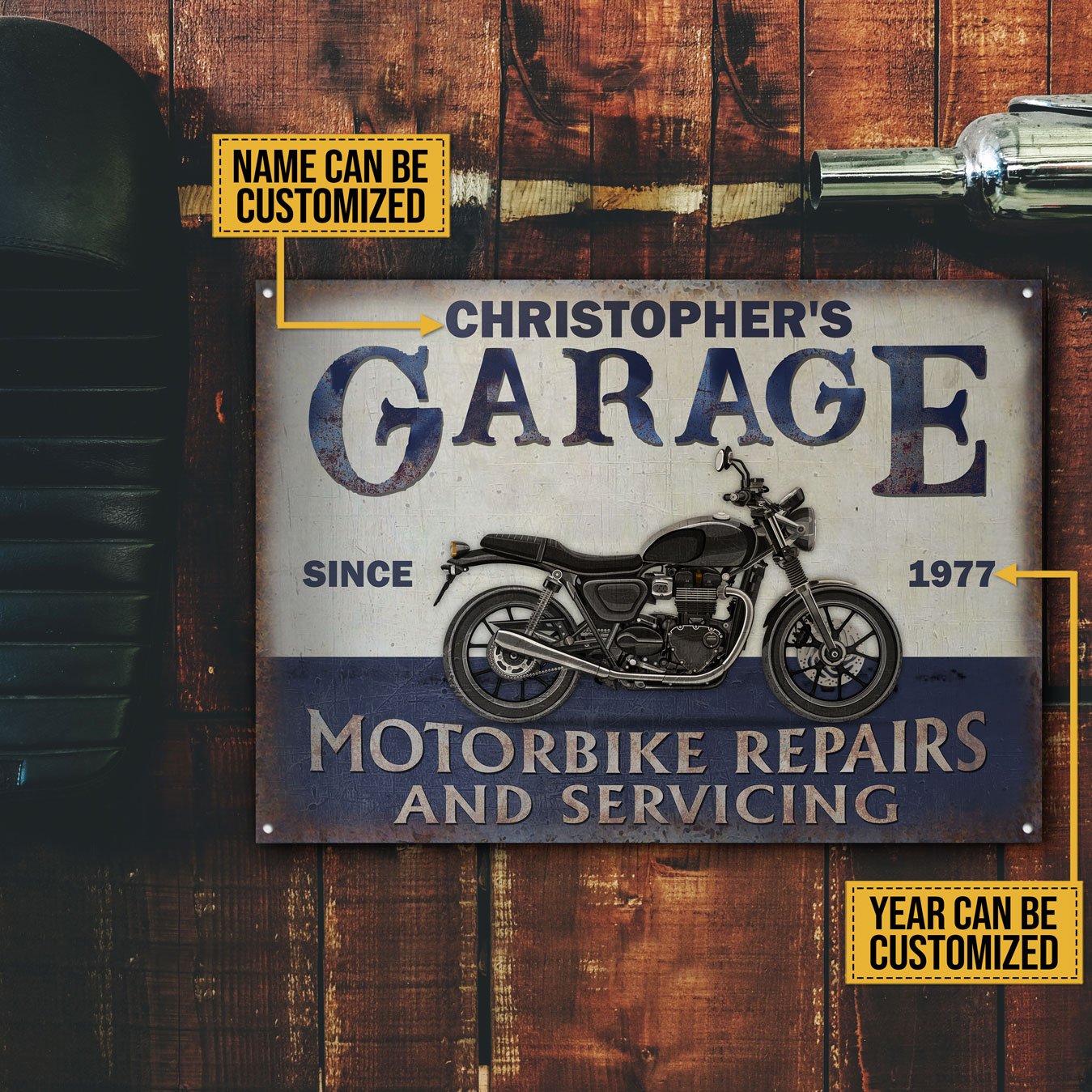 Personalized Motorcycling Garage Repairs Customized Classic Metal Signs