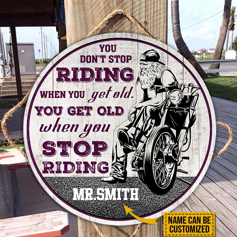 Personalized Motorcycling Get Old Customized Wood Circle Sign
