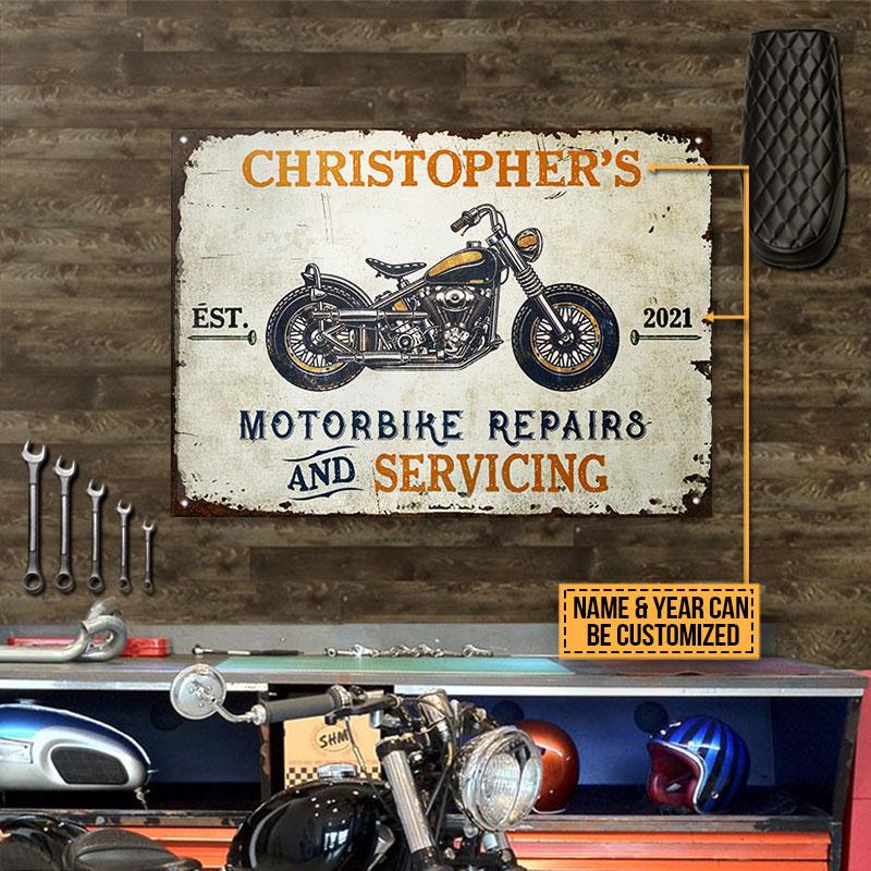 Personalized Motorcycling Repairs And Servicing Customized Classic Metal Signs