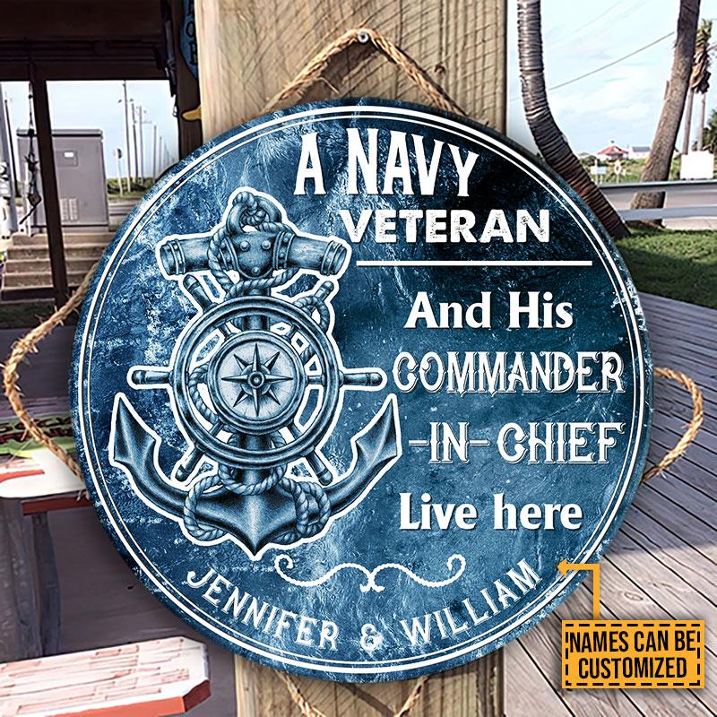Personalized Navy Veteran Ocean A Navy Veteran Live Here Custom Wood Circle Sign