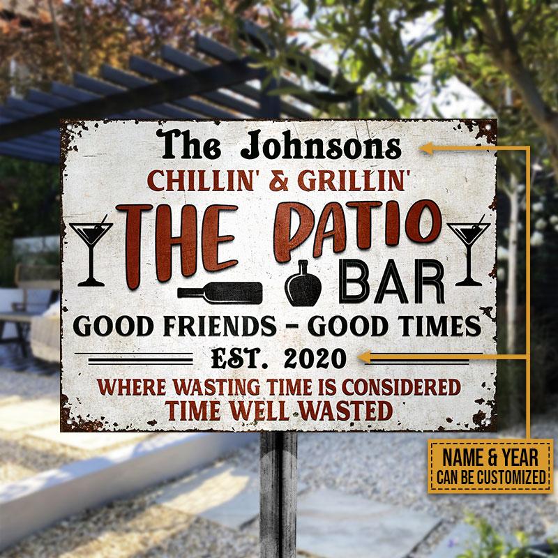 Personalized Patio Bar Time Well Wasted Custom Classic Metal Signs