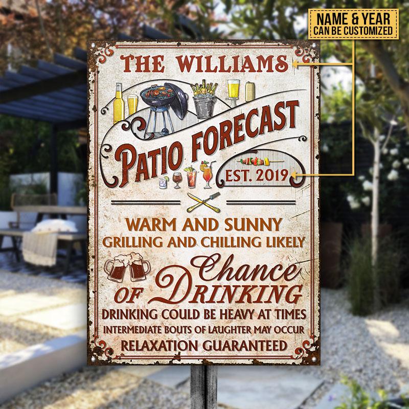 Personalized Patio Forecast Warm And Sunny Vertical Custom Classic Metal Signs