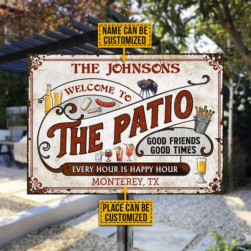Personalized Patio Grilling Red Happy Hour Custom Classic Metal Signs