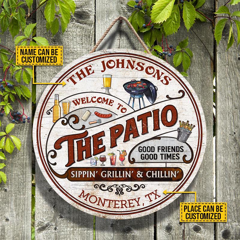 Personalized Patio Grilling Red Sippin Grillin Custom Wood Circle Sign