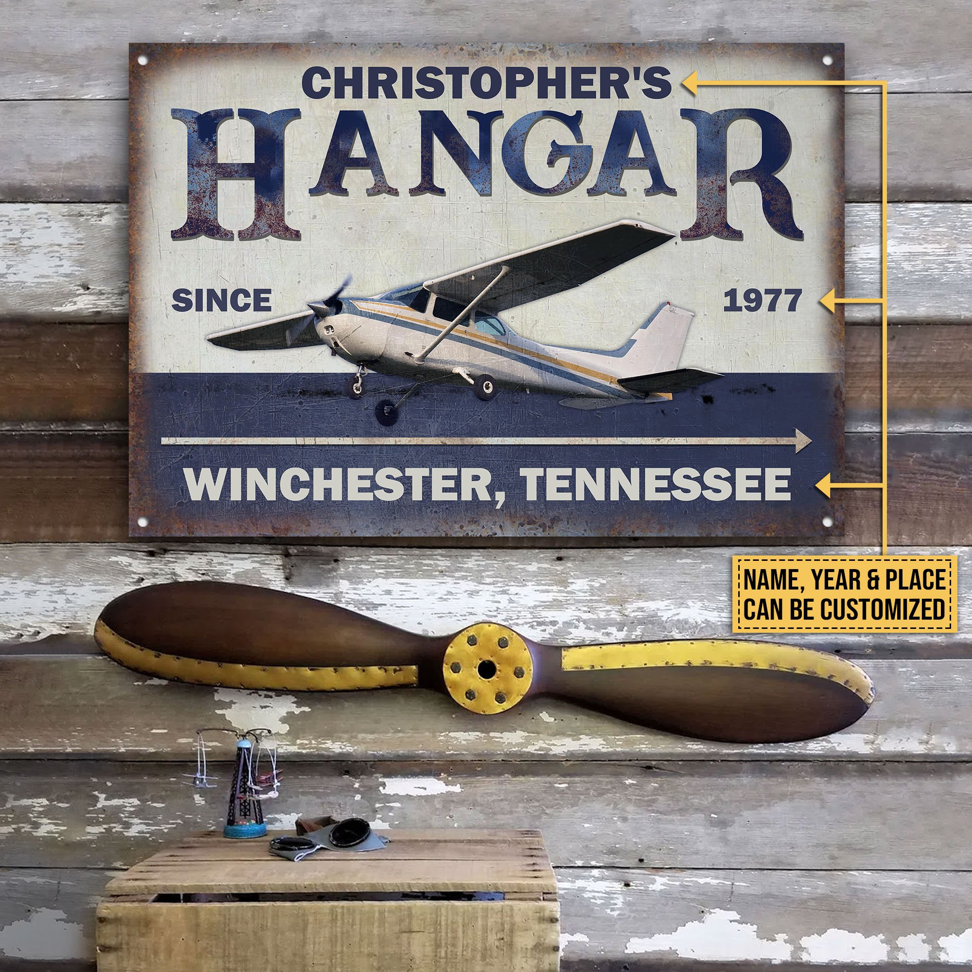 Personalized Pilot Airplane Hangar Customized Classic Metal Signs