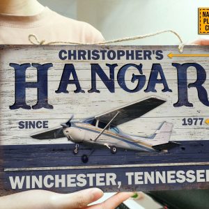 Personalized Pilot Airplane Hangar Customized Wood Rectangle Sign 2