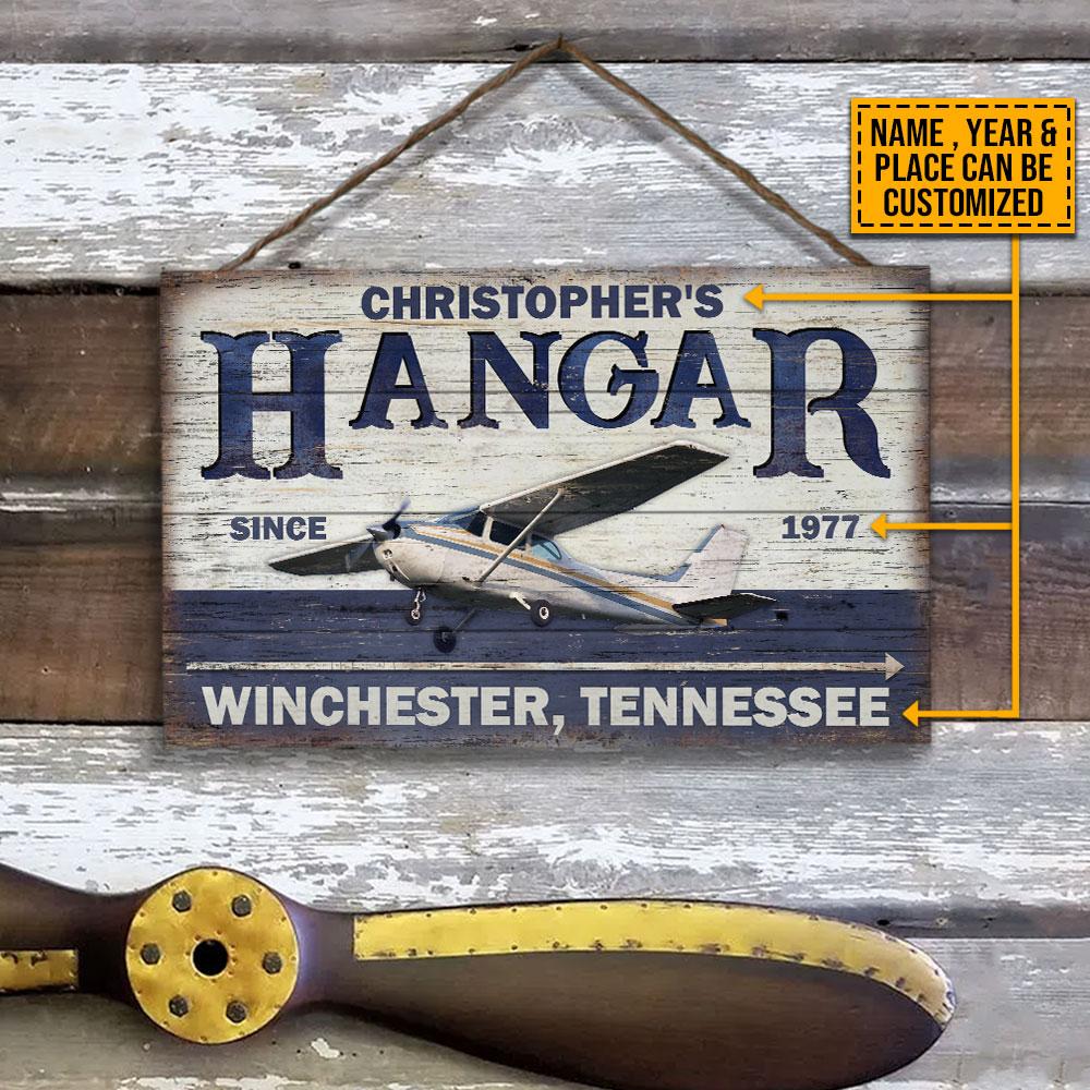 Personalized Pilot Airplane Hangar Customized Wood Rectangle Sign