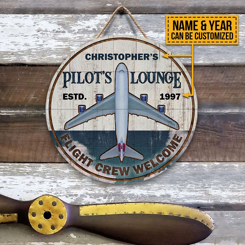Personalized Pilot Flight Crew Customized Wood Circle Sign