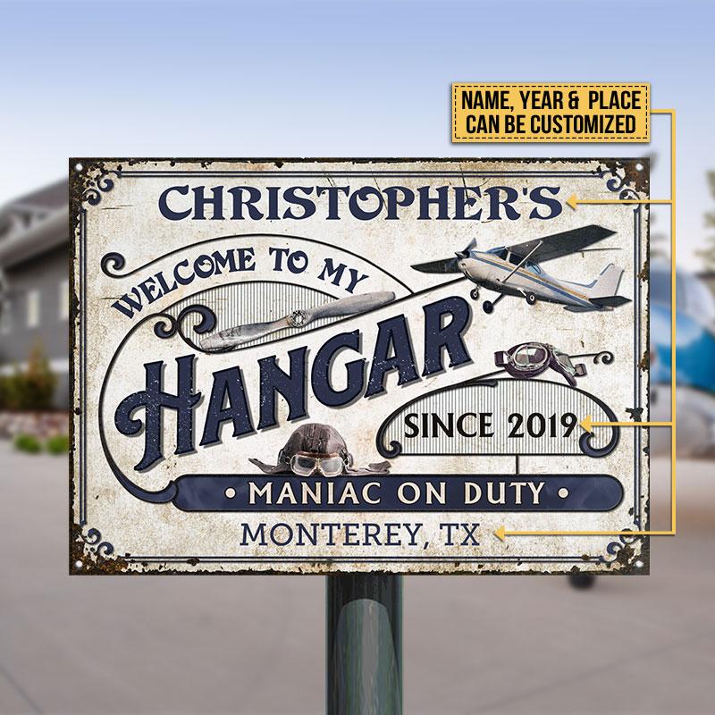 Personalized Pilot Hangar Maniac On Duty Custom Classic Metal Signs