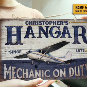 Personalized Pilot Hangar On Duty Customized Wood Rectangle Sign 2