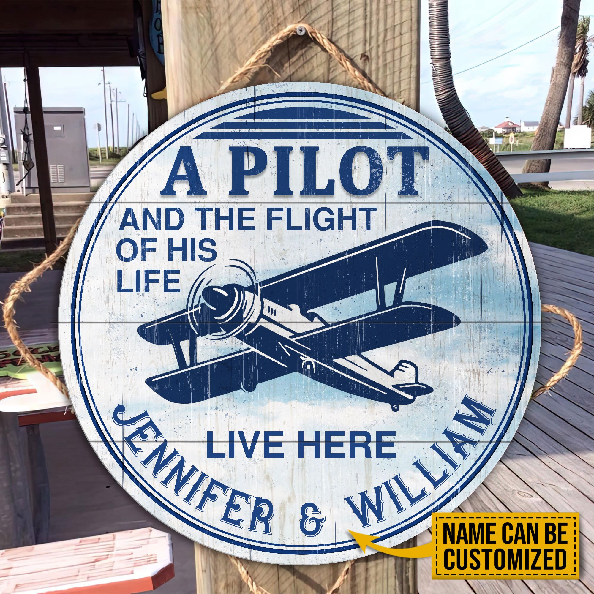 Personalized Pilot Life Flight Customized Wood Circle Sign