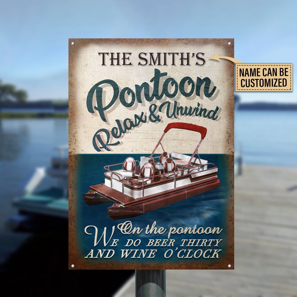 Personalized Pontoon Relax And Unwind Customized Classic Metal Signs