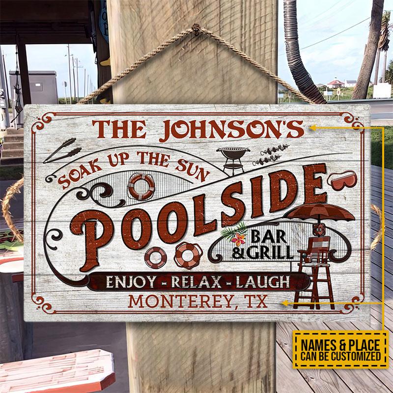Personalized Pool Bar & Grill Red Custom Wood Rectangle Sign