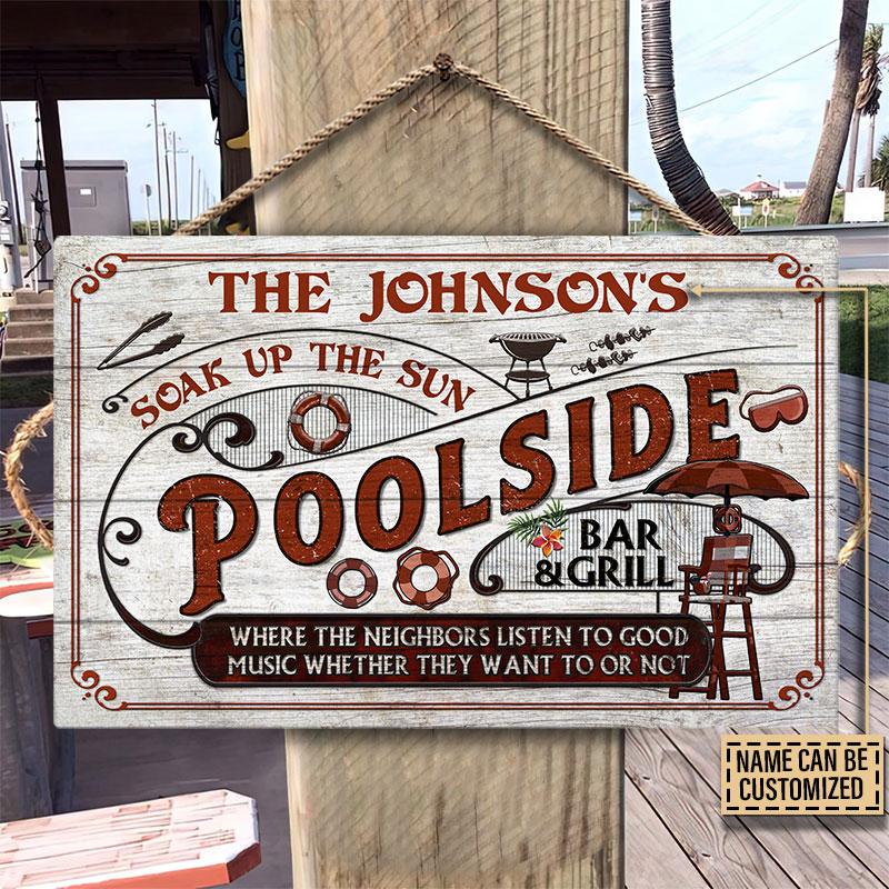 Personalized Pool Bar Grill Red Soak Up Custom Wood Rectangle Sign