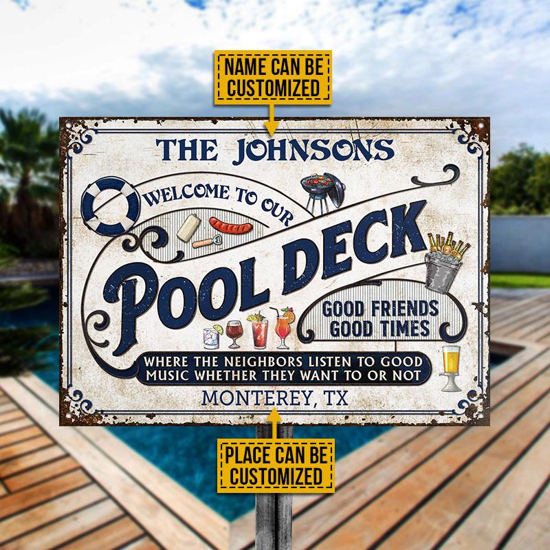 Personalized Pool Deck Blue Listen To The Good Music Custom Classic Metal Signs