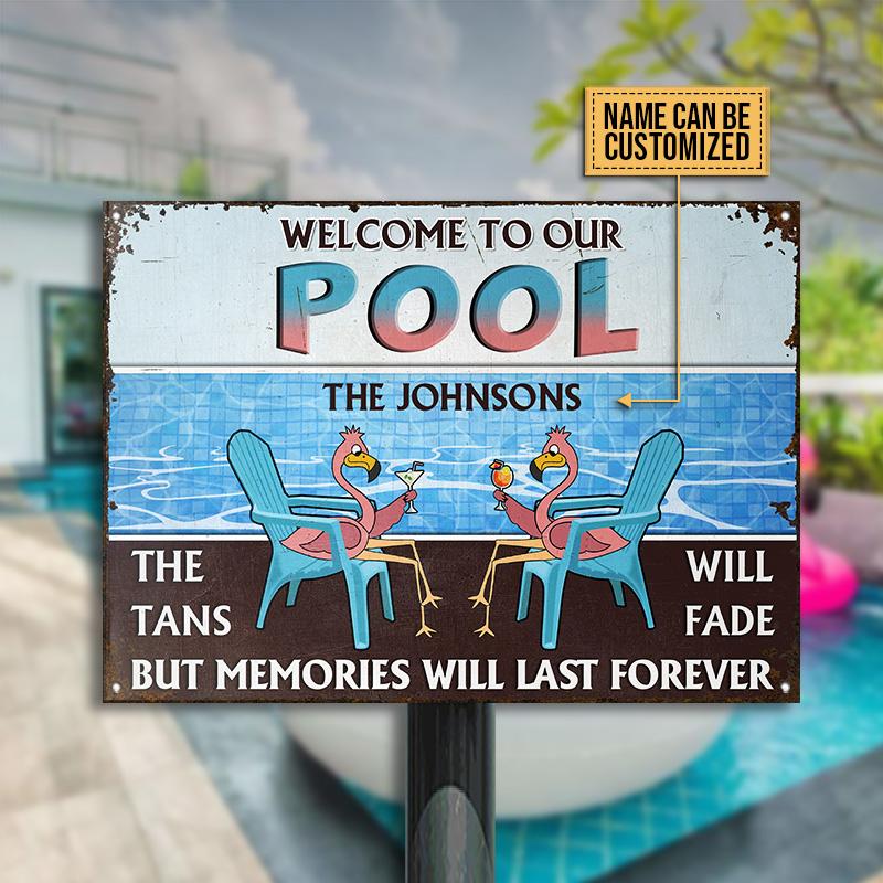 Personalized Pool Flamingo The Tans Will Fade Custom Classic Metal Signs