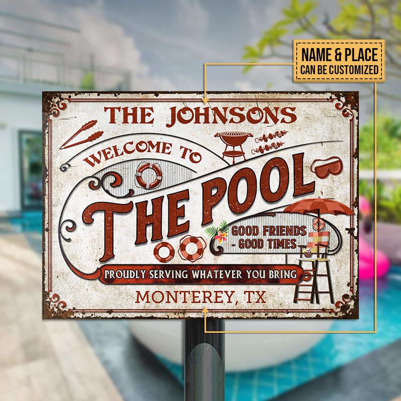 Personalized Pool Grilling Welcome To The Pool Red Custom Classic Metal Signs