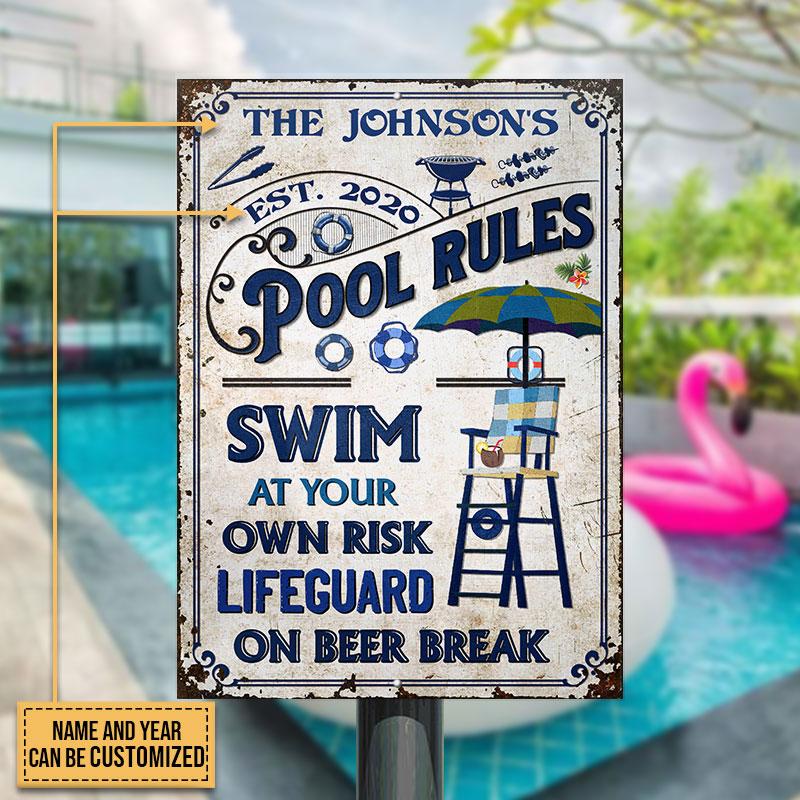 Personalized Pool Rules Swim At Your Own Risk Custom Classic Metal Signs