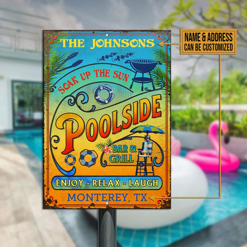 Personalized Pool Summer Vibe Bar & Grill Vertical Custom Classic Metal Signs