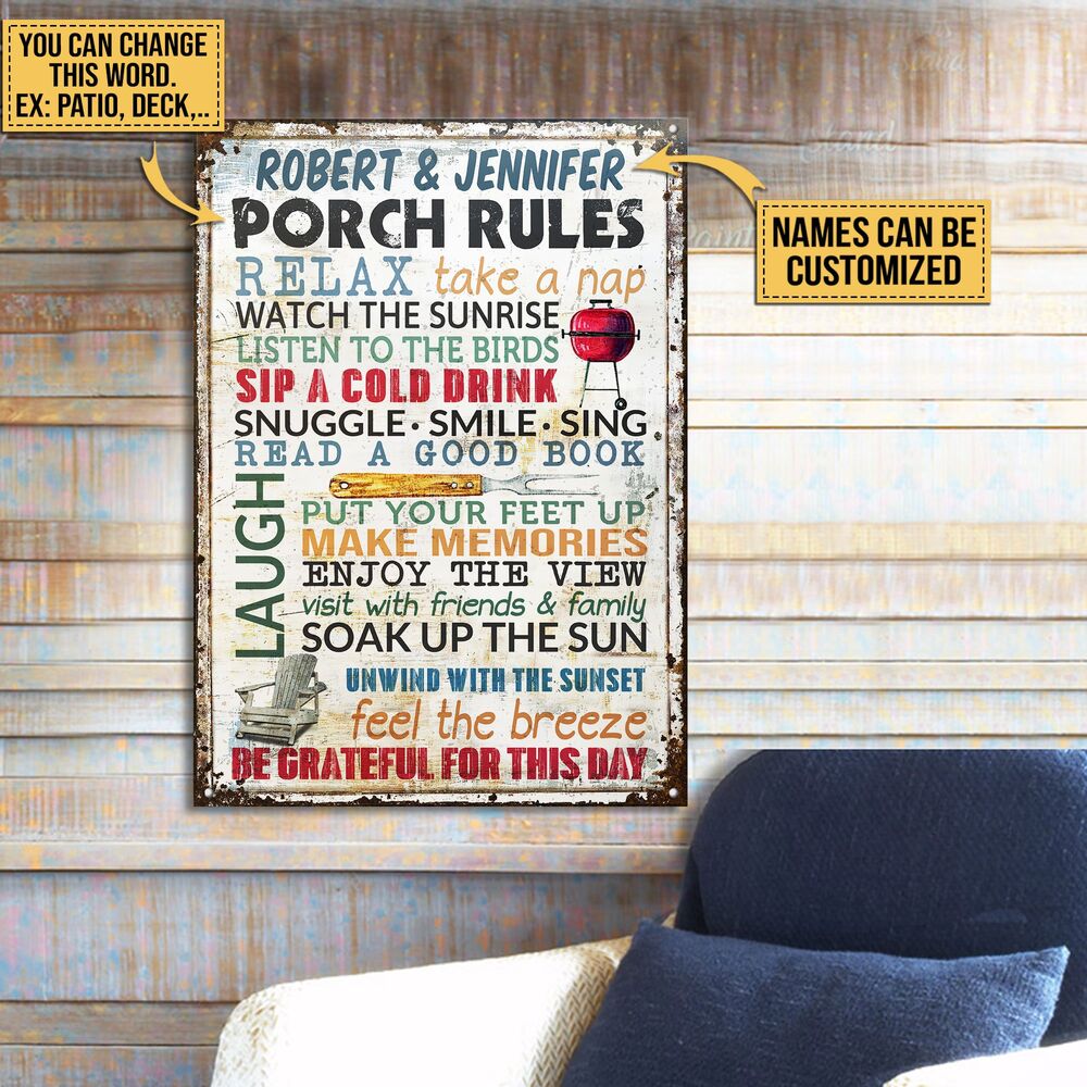 Personalized Porch Rules Relax Sunshine Customized Classic Metal Signs