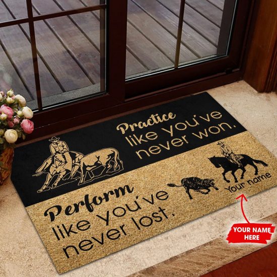 Personalized Practice Like You've Never Won Cutting Horse Custom Name Doormat Welcome Mat