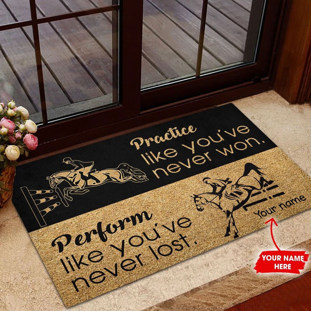 Personalized Practice Like You've Never Won Show Jumping Custom Name Doormat Welcome Mat