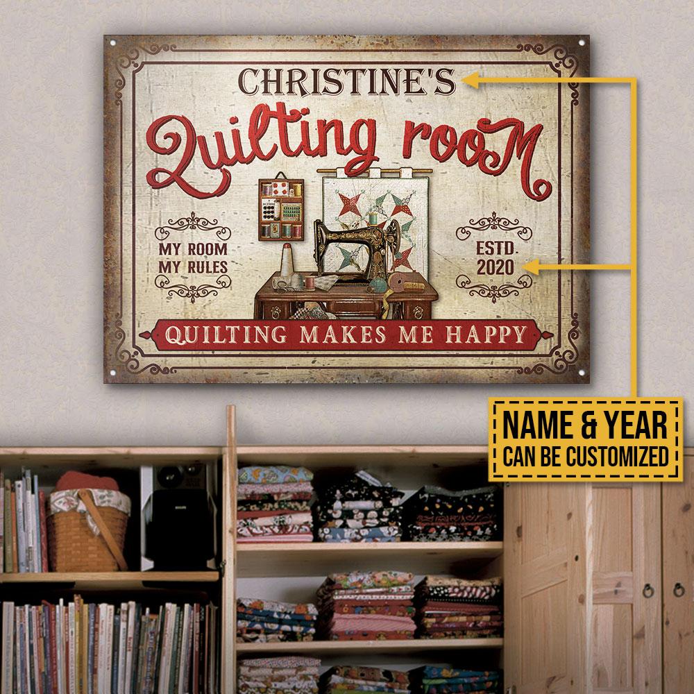 Personalized Quilting Makes Me Happy Customized Classic Metal Signs
