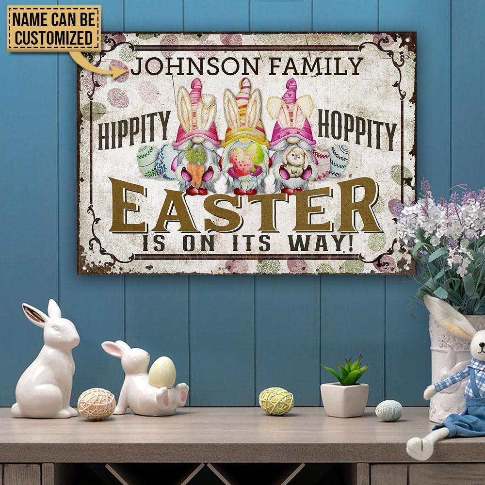 Personalized Rabbit Easter Gnomes Hippity Hoppity Customized Classic Metal Signs