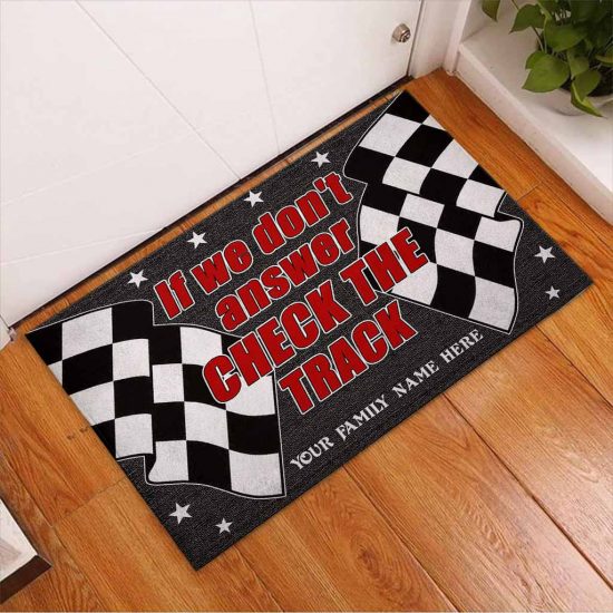 Personalized Racing Check The Track Custom Name Doormat Welcome Mat