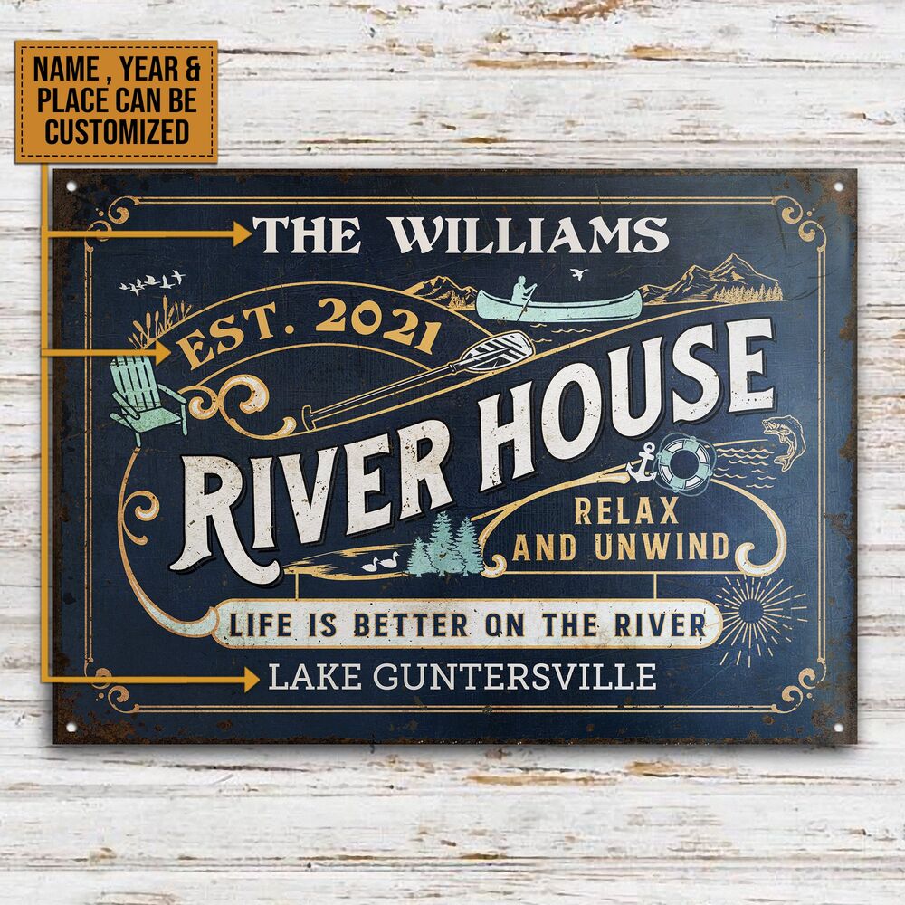 Personalized-River-House-Life-Better-Customized-Classic-Metal-Signs-2 Personalized River House Life Better Customized Classic Metal Signs 2