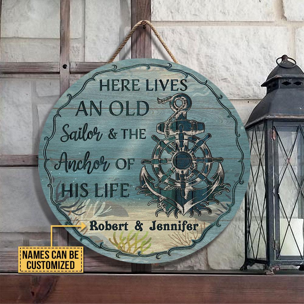 Personalized Sailor Anchor Live Here Customized Wood Circle Sign