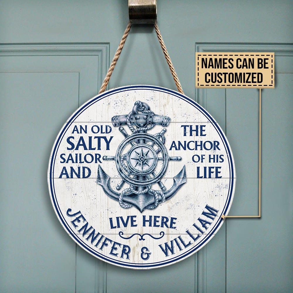 Personalized Sailor Anchor Of His Life Customized Wood Circle Sign ...