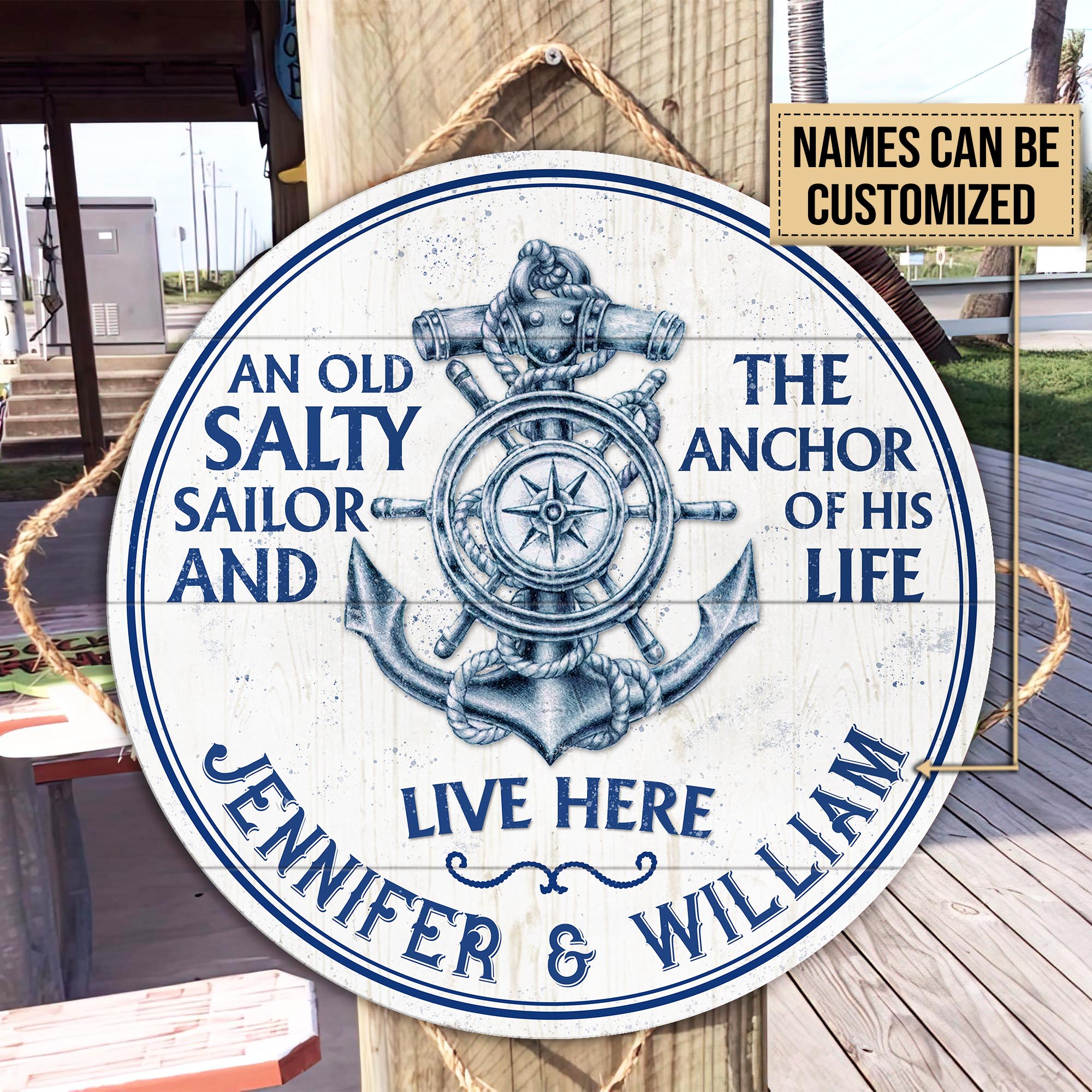 Personalized Sailor Anchor Of His Life Customized Wood Circle Sign