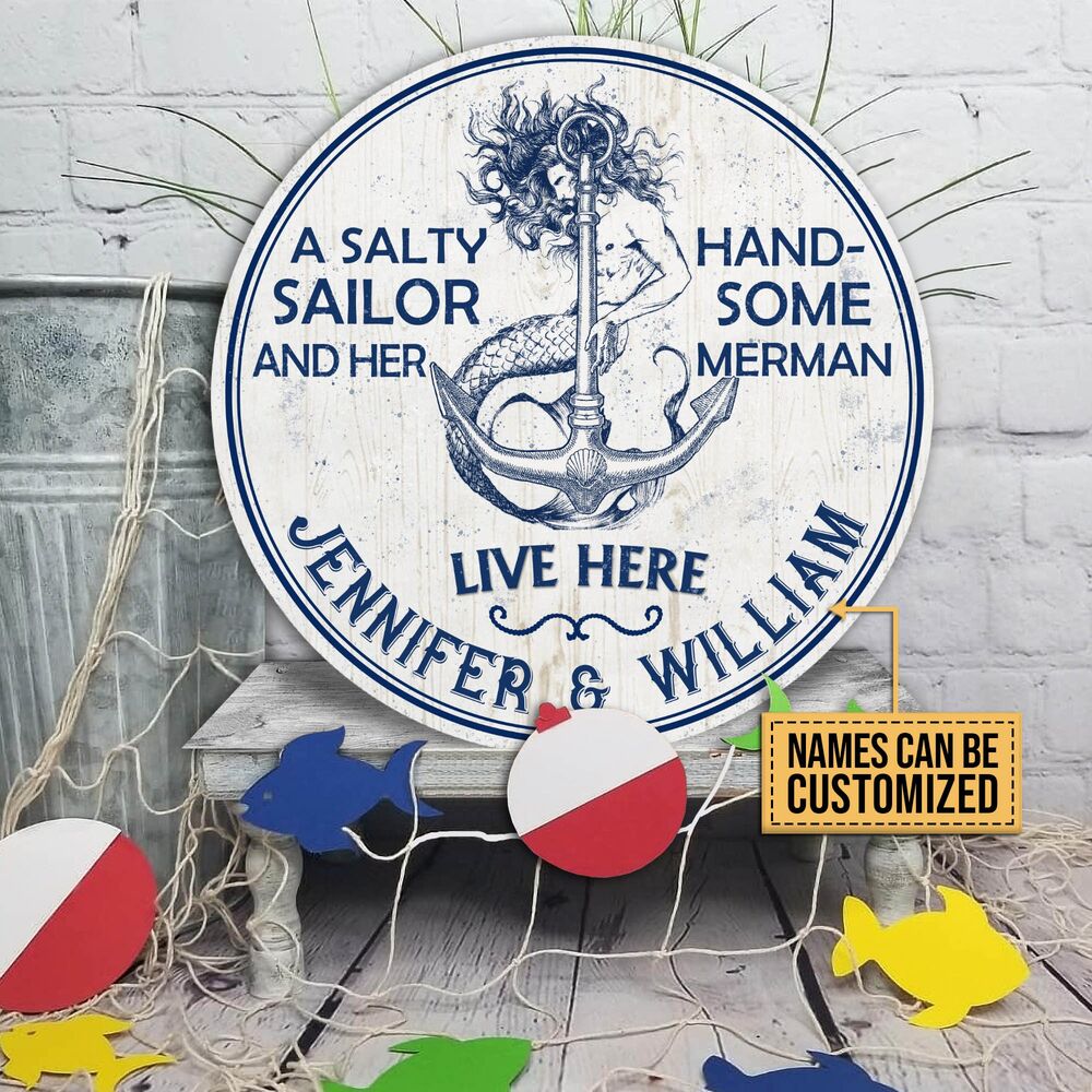 Personalized Sailor Handsome Merman Customized Wood Circle Sign ...