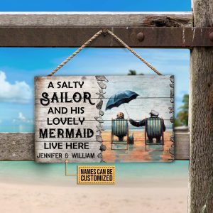 Personalized Sailor Lovely Mermaid Customized Wood Rectangle Sign 1