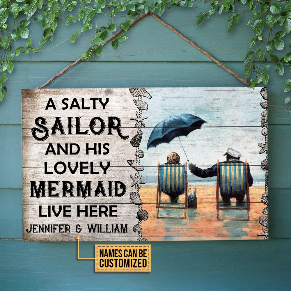 Personalized Sailor Lovely Mermaid Customized Wood Rectangle Sign