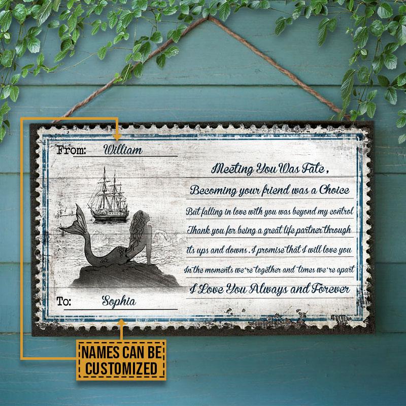 Personalized Sailor Mermaid Couple Meeting You Was Fate Custom Wood Rectangle Sign
