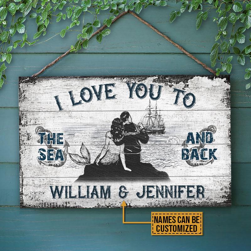 Personalized Sailor Mermaid Couple Sketch I Love You To Custom Wood Rectangle Sign