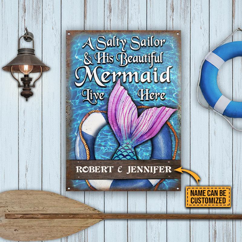 Personalized Sailor Mermaid Float Live Here Customized Classic Metal Signs