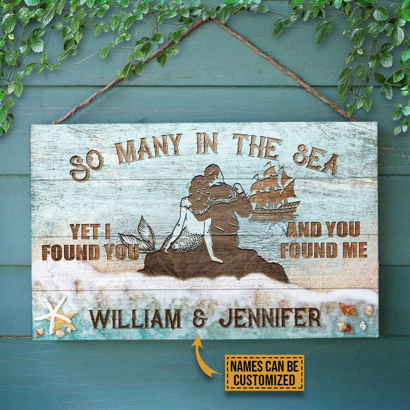 Personalized Sailor Mermaid I Found You Beach Pattern Custom Wood Rectangle Sign