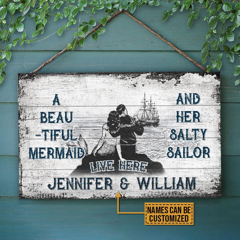 Personalized Sailor Mermaid Live Here Custom Wood Rectangle Sign