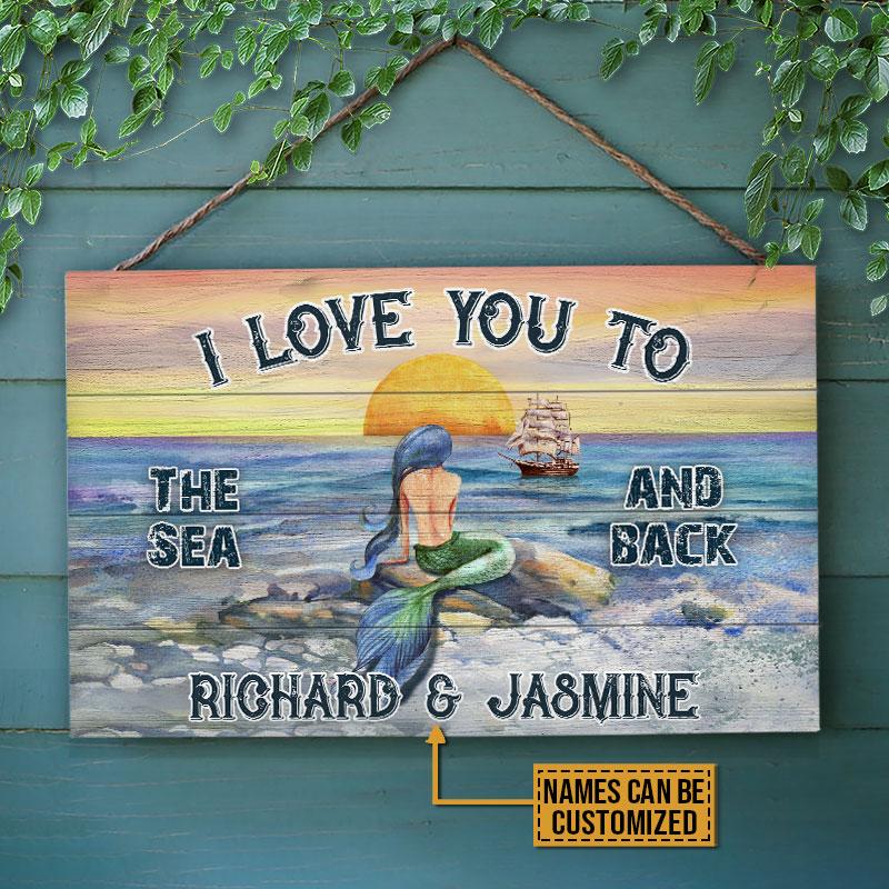 Personalized Sailor Mermaid Sea And Back Art Customized Wood Rectangle Sign