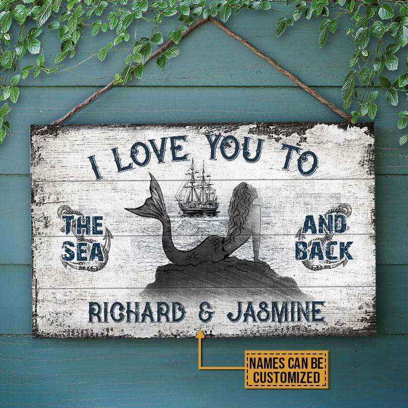 Personalized Sailor Mermaid Sea And Back Customized Wood Rectangle Sign
