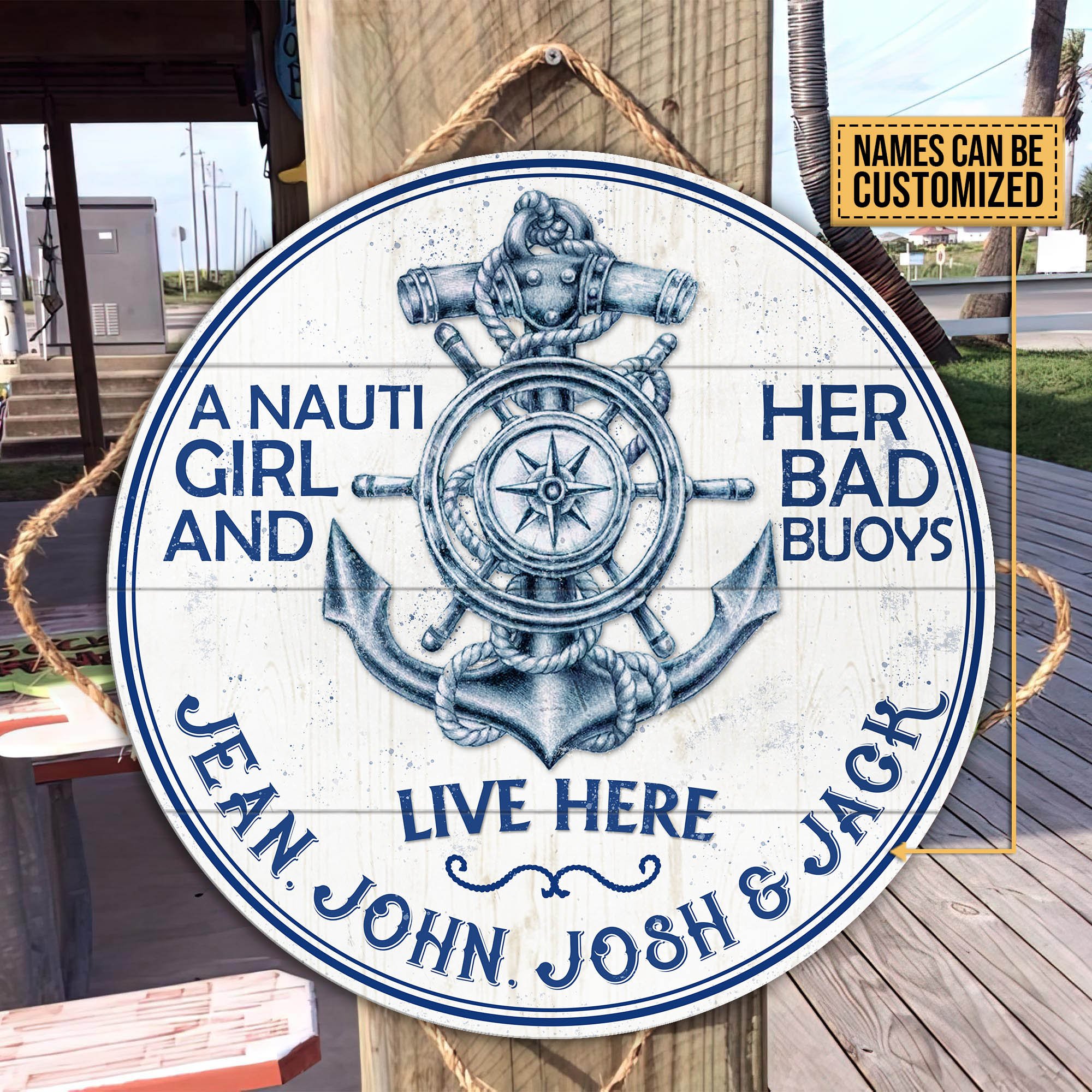 Personalized Sailor Nauti Girl Bad Buoys Customized Wood Circle Sign ...