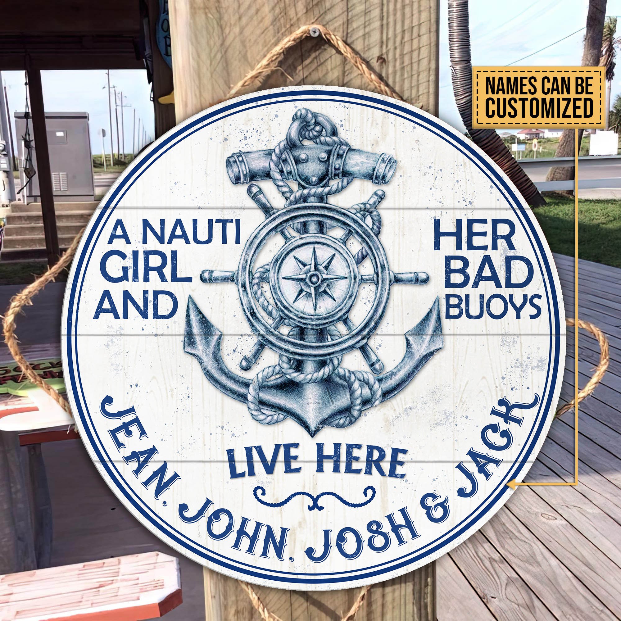 Personalized Sailor Nauti Girl Bad Buoys Customized Wood Circle Sign