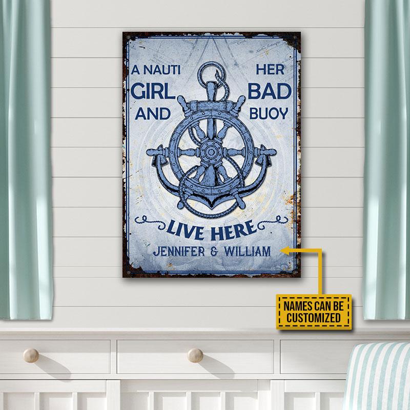 Personalized Sailor Nauti Live Here Customized Classic Metal Signs